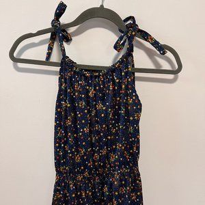 Vintage Cottagecore Navy Blue Floral Dress